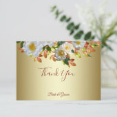 White Roses Floral Gold Hartelijk dank Bedankkaart (Staand voorkant)