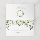 White Roses Floral Greenery Wedding Place Card (Buitenkant ongevouwen)