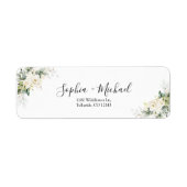 White Roses Floral Wedding Retour Adres Label (Voorkant)