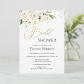 White Roses Foliage Nuptiale Douche Invitation (Debout devant)