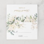 White Roses Foliage Wedding Folded Place Card (Buitenkant ongevouwen)