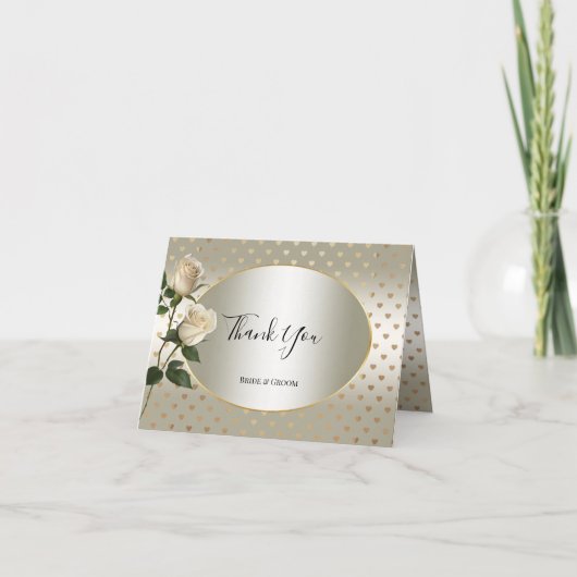 White Roses Gold Hearts Carte de remerciements (Devant)