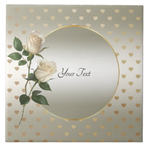 White Roses Gold Hearts Keramische Tegel Tegeltje