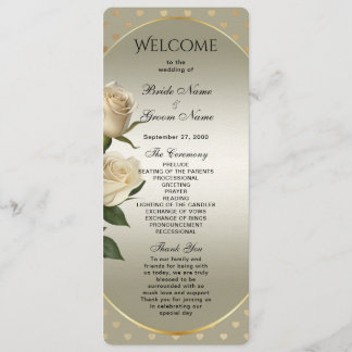 White Roses Gold Hearts Programme de mariage