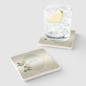 White Roses Gold Hearts Stone Onderzetter (Zijkant)