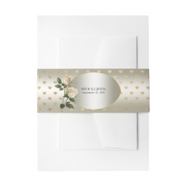 White Roses Gold Hearts Uitnodiging Belly Band Uitnodigingen Wikkel