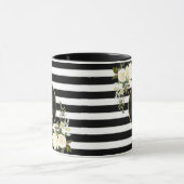 WHITE ROSES Gold Monogram Zwart Wit Gestreept Mok (Midden)