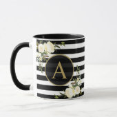 WHITE ROSES Gold Monogram Zwart Wit Gestreept Mok (Links)