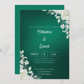 White Roses Green Wedding Invitations Kaart (Voorkant / Achterkant)