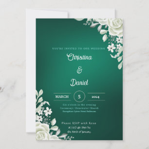 White Roses Green Wedding Invitations Kaart