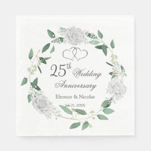 White Roses Greenery 25th Wedding Jubileum Servet