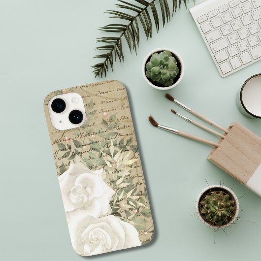 White Roses Greenery Botanical  Script Case-Mate iPhone Case