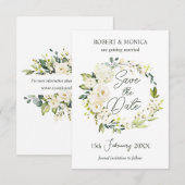 White Roses Greenery Foliage Wedding Save the Date Kaart (Voorkant / Achterkant)