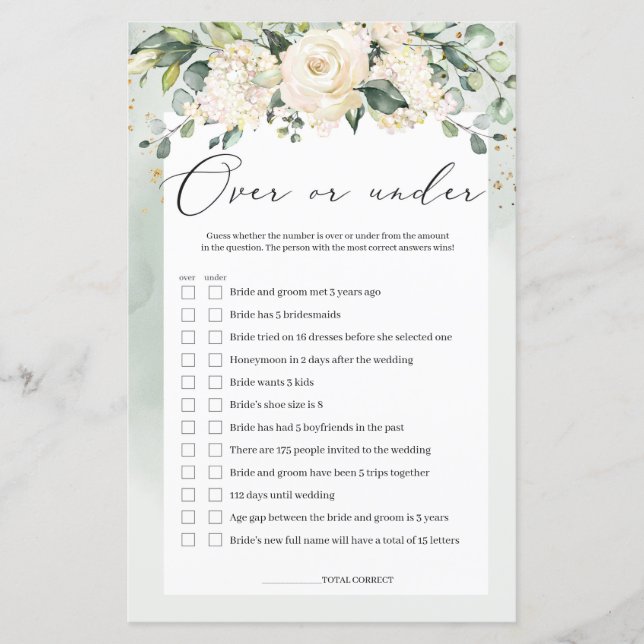 White Roses Greenery over of onder Bridal Game (Voorkant)