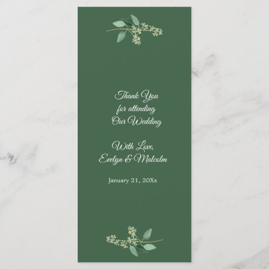 White Roses Greenery Wedding Dinner Menu (Achterkant)