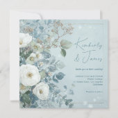 White Roses Hellebores Silver Eucalyptus Wedding Kaart (Voorkant)