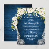 White Roses Lace Rustic Wedding Invitation Card Briefkaart (Voorkant / Achterkant)