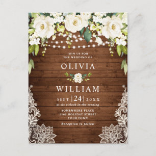 White Roses Lace Rustic Wedding Invitation Card Briefkaart