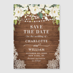 White Roses Lace Save the Date Magnetische Kaart