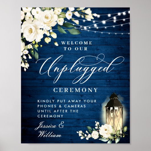 White Roses Lantern Unplugged Wedding Ceremony Poster (Voorkant)