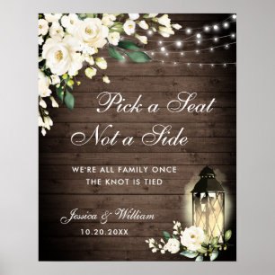 White Roses Lantern Wedding Ceremony Seating Poster