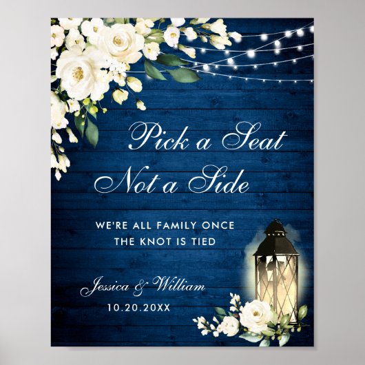White Roses Lantern Wedding Ceremony Seating Poster (Voorkant)