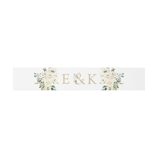 White Roses Monogram Weddenschap Belly Band Uitnodigingen Wikkel (Vlak)