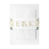 White Roses Monogram Weddenschap Belly Band Uitnodigingen Wikkel (Voorkant Voorbeeld)