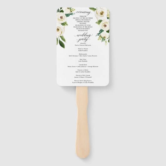 White Roses Mr en Mrs Wedding Program Fan Handwaaier (Achterkant)