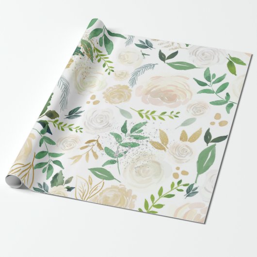 White Roses Pattern Cadeaupapier (Uitgerold)