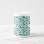 White Roses Pattern op Aqua Monogram Porselein Kop (Voorkant)