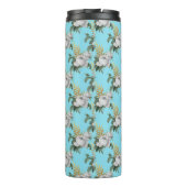  White Roses Pattern op Aqua Monogram Thermosbeker (Achterkant)
