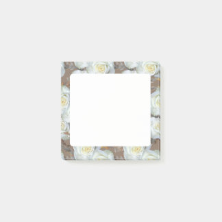 White Roses Romantic Rustic Pattern Post-it® Notes