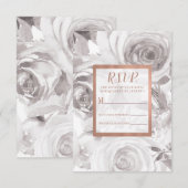 White Roses roze Rose Gold Modern Wedding RSVP (Voorkant / Achterkant)