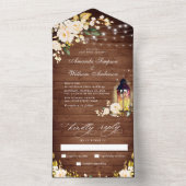 White Roses Rustic Wood Lantern Wedding All In One Uitnodiging (Binnen)