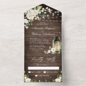 White Roses Rustic Wood Lantern Wedding All In One Uitnodiging (Binnen)