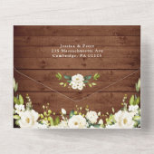 White Roses Rustic Wood Lantern Wedding All In One Uitnodiging (Achterkant)