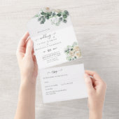 White Roses Sage Eucalyptus Leaves Weduwbudget All In One Uitnodiging (Afscheurbaar)