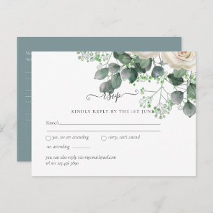 White Roses Sage Eucalyptus Leaves Weduwbudget Briefkaart