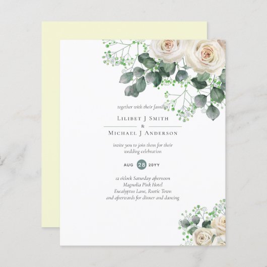 White Roses Sage Eucalyptus Lemon Yellow WEDING (Voorkant / Achterkant)