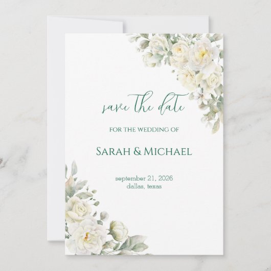White Roses Save the date Wedding Announcement (Voorkant)