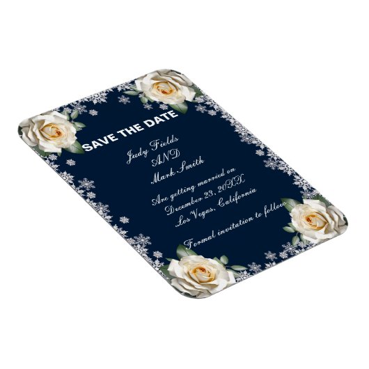 White Roses Snowflake Christmas Bewaar de datum Magneet (Rechterzijde)