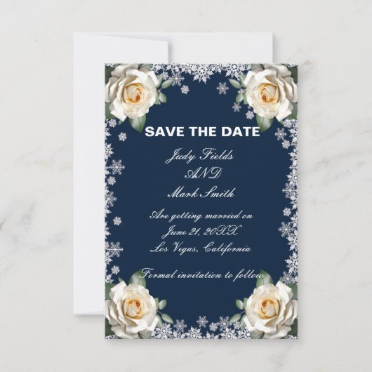 White Roses Snowflake Christmas Bewaar de datum Save The Date (Voorkant)