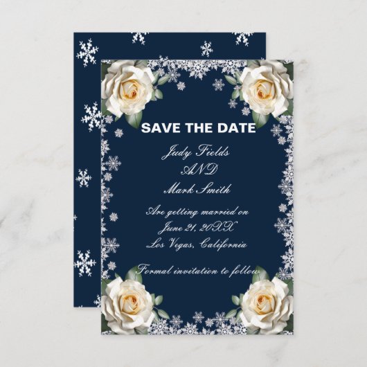 White Roses Snowflake Christmas Bewaar de datum Save The Date (Voorkant / Achterkant)
