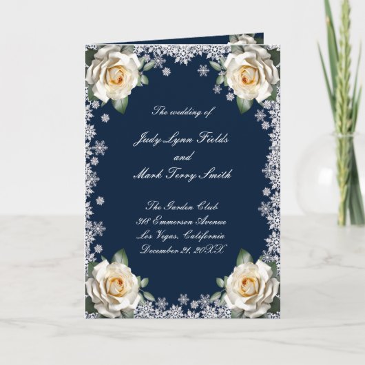 White Roses Snowflake Programme de mariage de Noël (Devant)