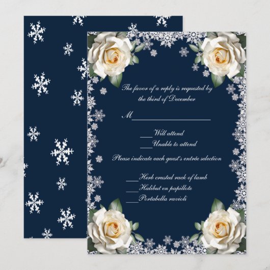 White Roses Snowflake Wedding Response Kaart (Voorkant / Achterkant)