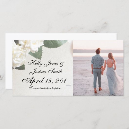 White Roses Verloving Aankondiging Kaarten Sjabloo (Voorkant / Achterkant)