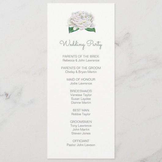 White Roses Waterverf Trouwprogramma's Programma (Achterkant)