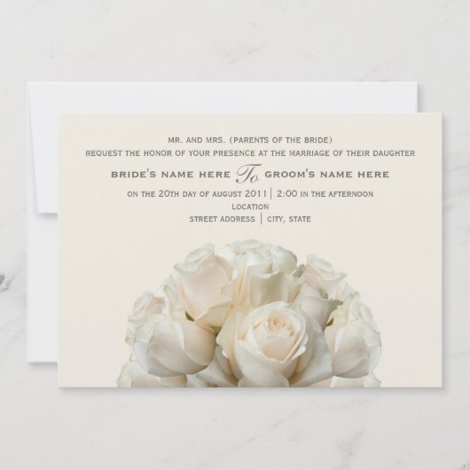 White Roses Wedding Invitation Kaart (Voorkant)