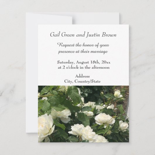 White Roses Wedding Invitation Kaart (Voorkant)